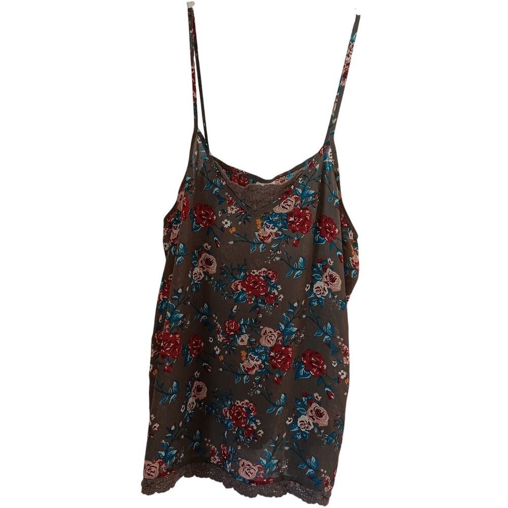 Self Esteem Camisole 1X Lace Sheer Floral Gray Mauve Burgundy Teal